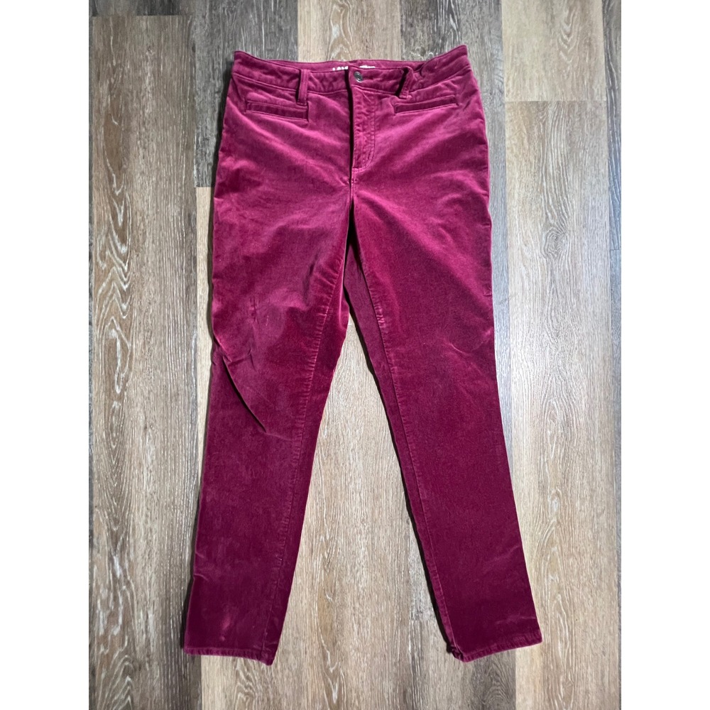 Lands End Velvet Slim Pants Womens 10 Burgundy‎ Good Mid Rise Corduroy Trousers